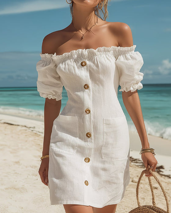 Kjole Off-Shoulder Chic Puff Ærme