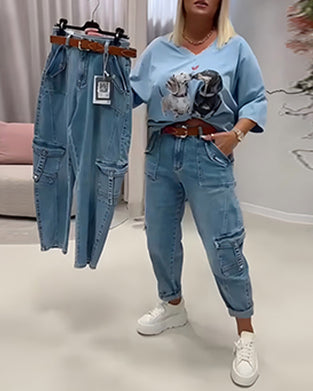 Jeans Høj Talje Cargo Stil