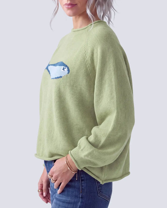 Pullover Rund Hals Fisk Tryk Drop Skulder