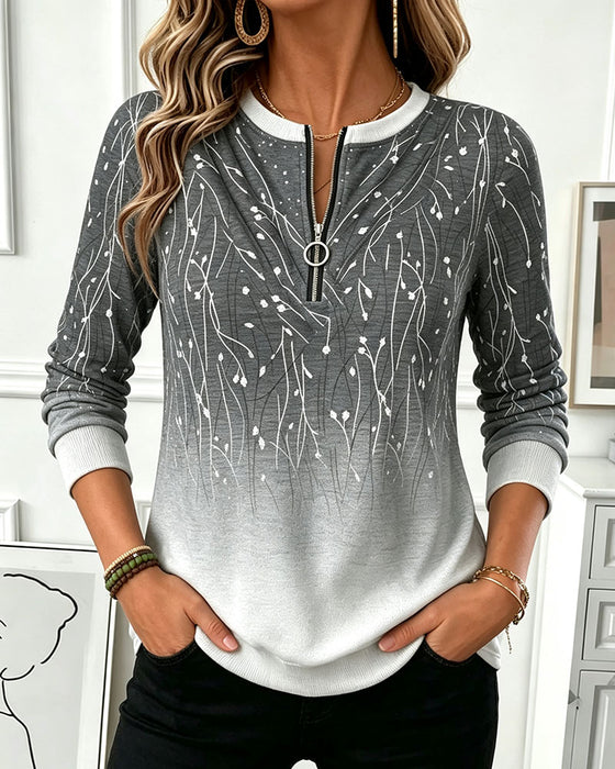 Sweatshirt Rundhalset Lynlås Ombre