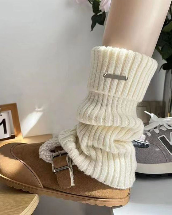 Dame Basis Ensfarvede Benvarmere Med Metalletiket, Minimalistisk Damemode