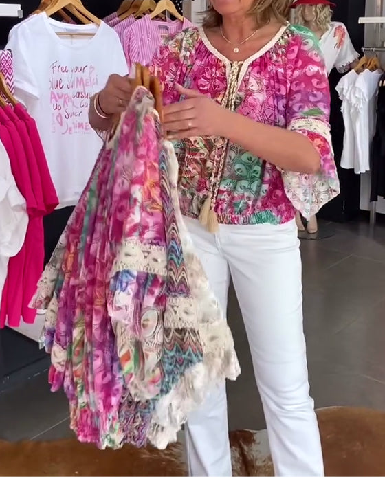 Bluse Med Løs Pasform Og Bohemeprint