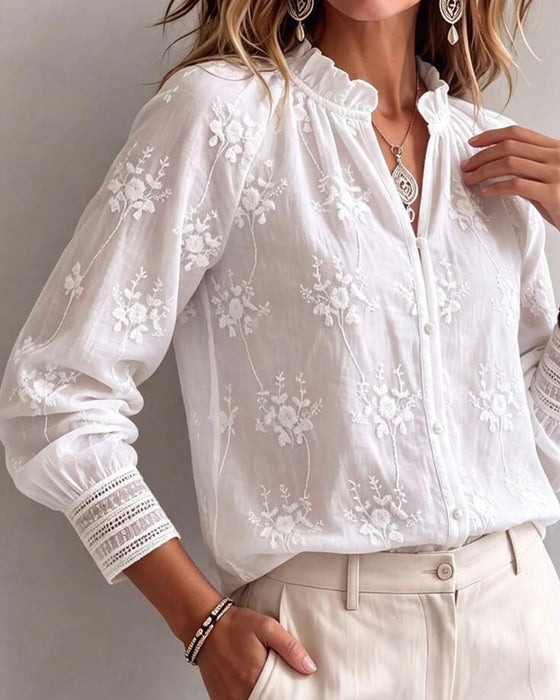 Bluse Ruffle Kant Mandarin Krave