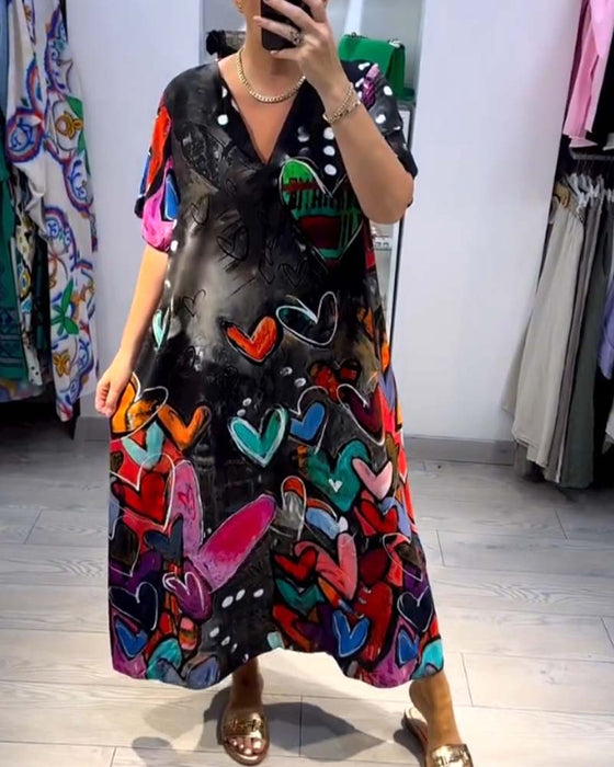 Kjole med hjerter i afslappet pasform