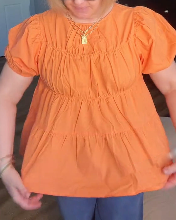 Bluse Puffærme Loose-Fit Rynket