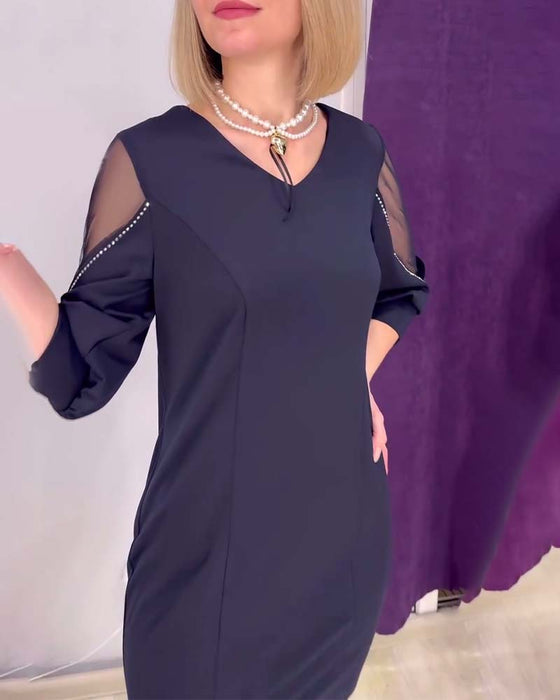 Kjole Halværmet V-hals Rhinestone Syning