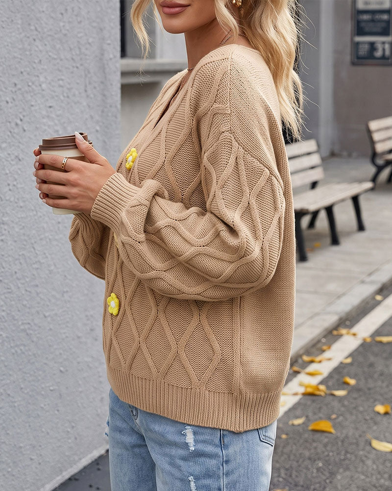 Pullover Lanterne Ærme Argyle Mode Strikket