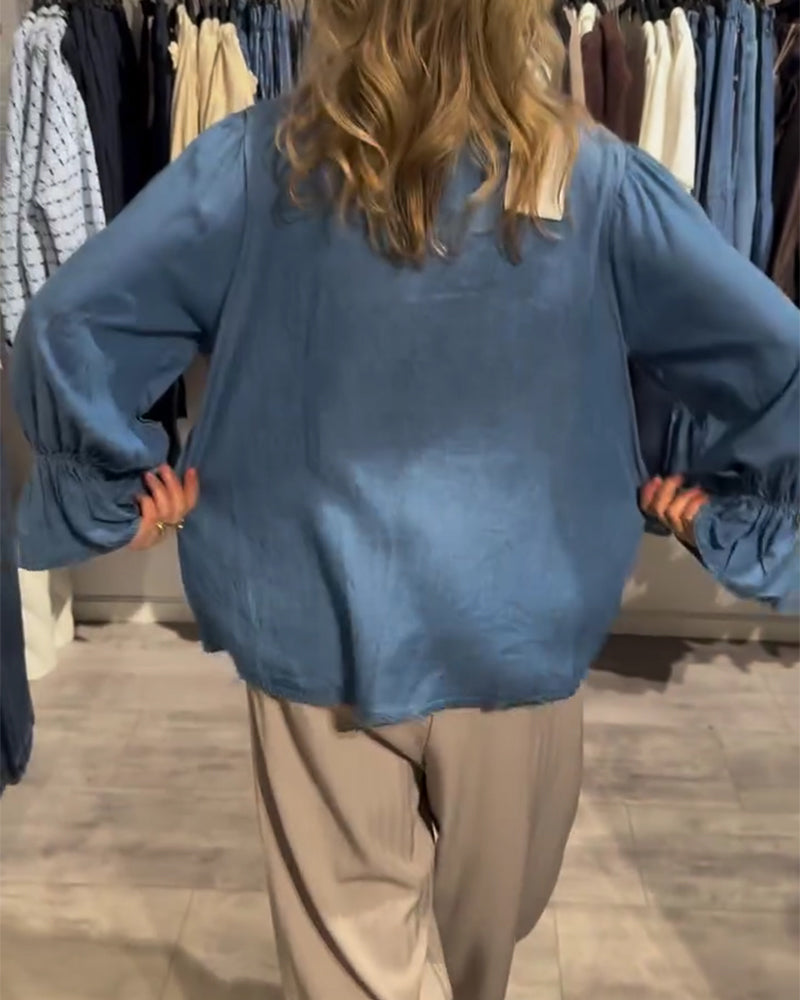 Bluse Rynke Kant Bind Denim