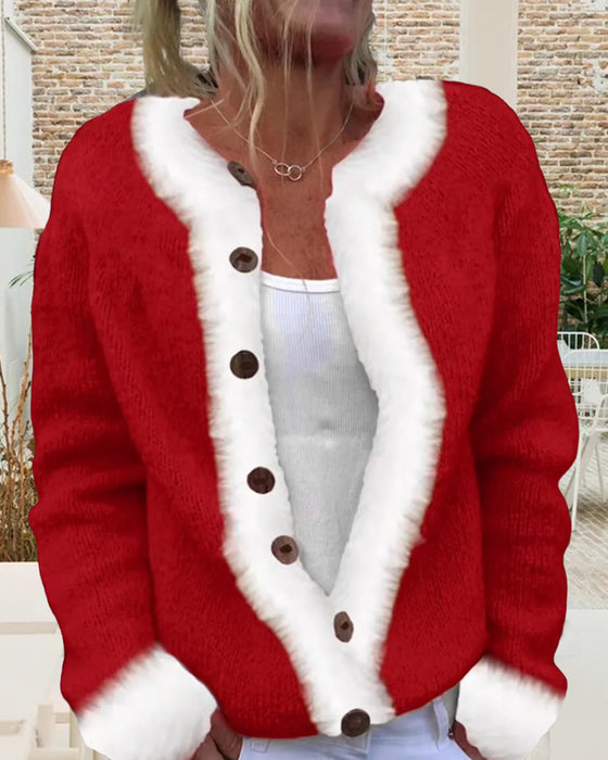 Kontrastfarvet Moderigtig Langærmet Cardigan