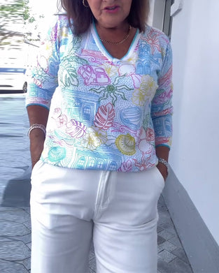 Sweater V-Udskæring Printet Mode