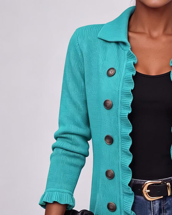 Cardigan Revers Ruffle Knap