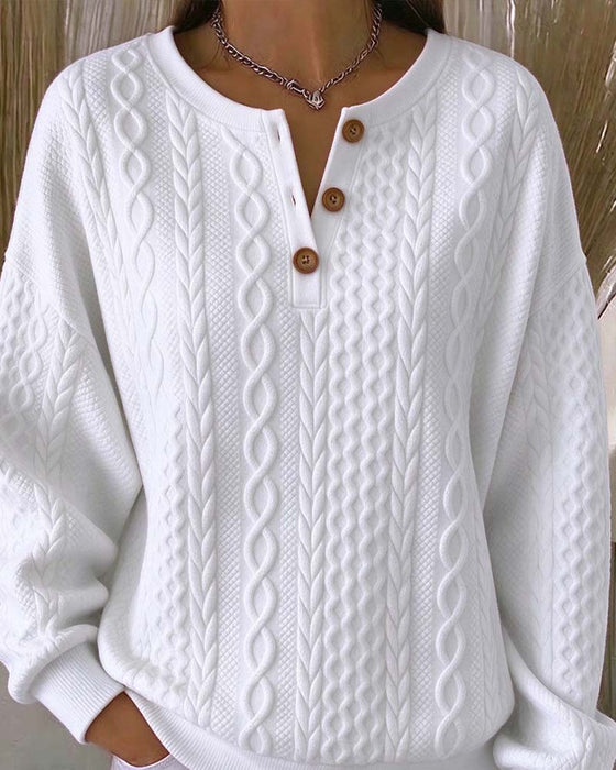 Sweatshirt V-Hals Knappet Flet Ensfarvet