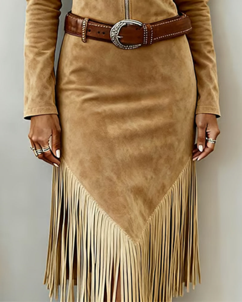 Ensfarvet Kjole Med Halv Lynlås Og Dusk