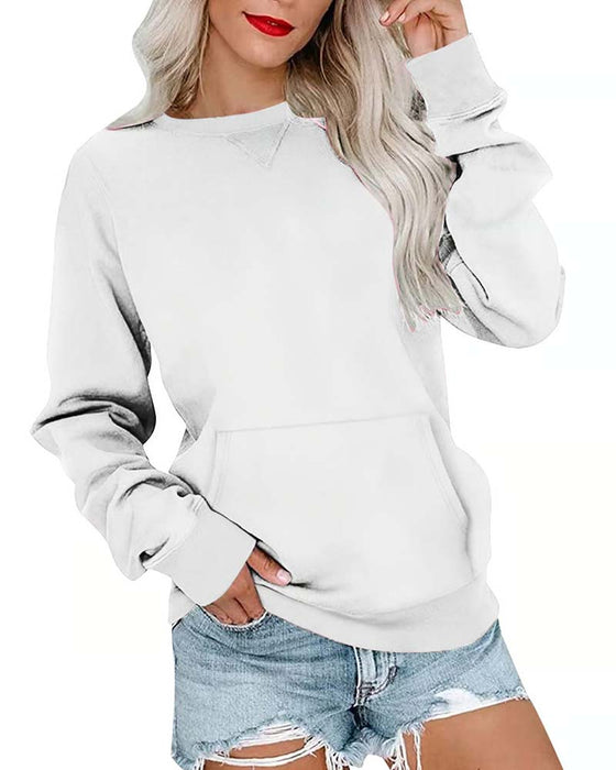 Sweatshirt Ensfarvet Rund Hals Lang Ærme Afslappet
