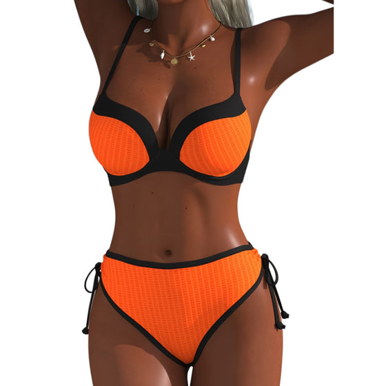 Bikini Kontrastfarve Push-Up Snøre