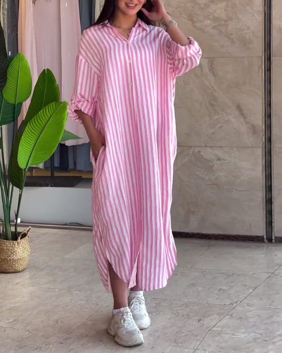 Kjole Løs Flip Stribet