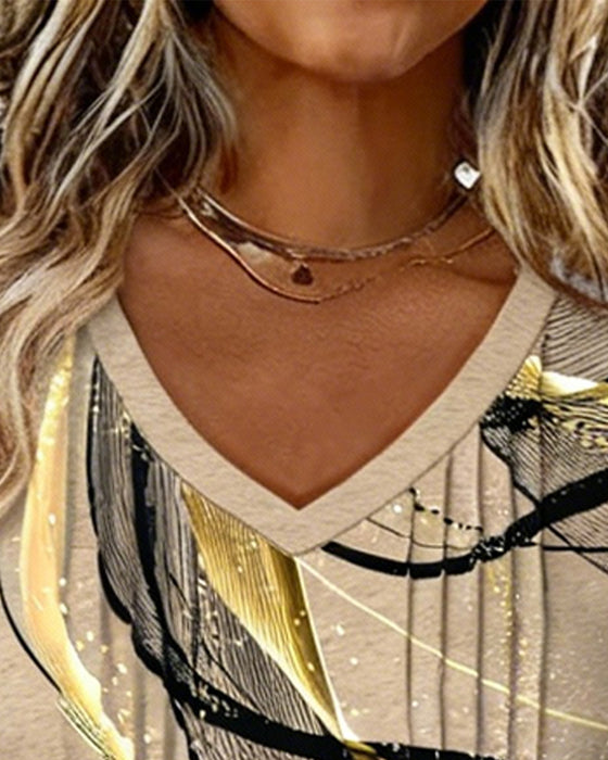 Top V-Hals Trykt Gribe Stribet Langærmet