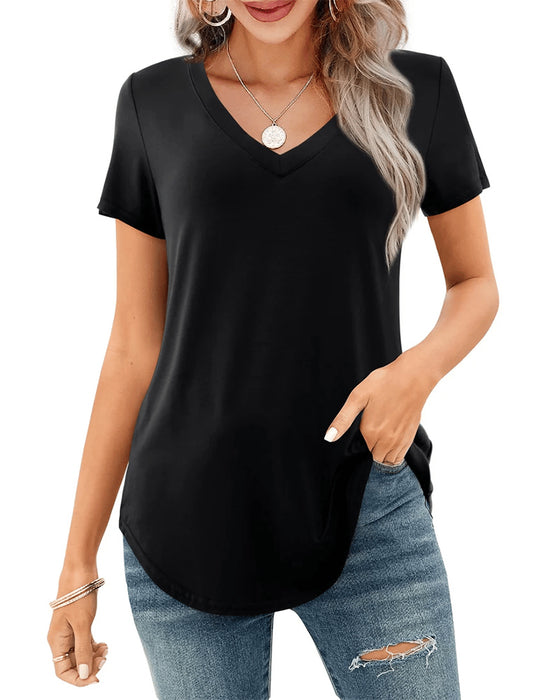 T-Shirt Uregelmæssig V-Hals Casual