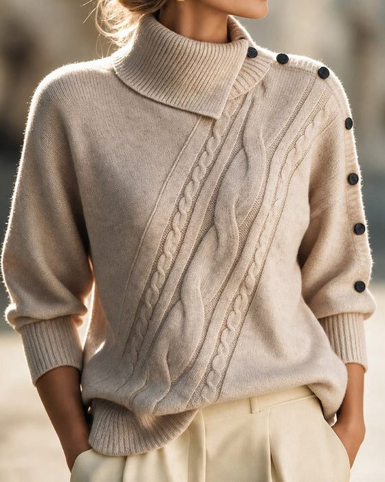 Pullover Diagonal Flet Turtleneck Knap