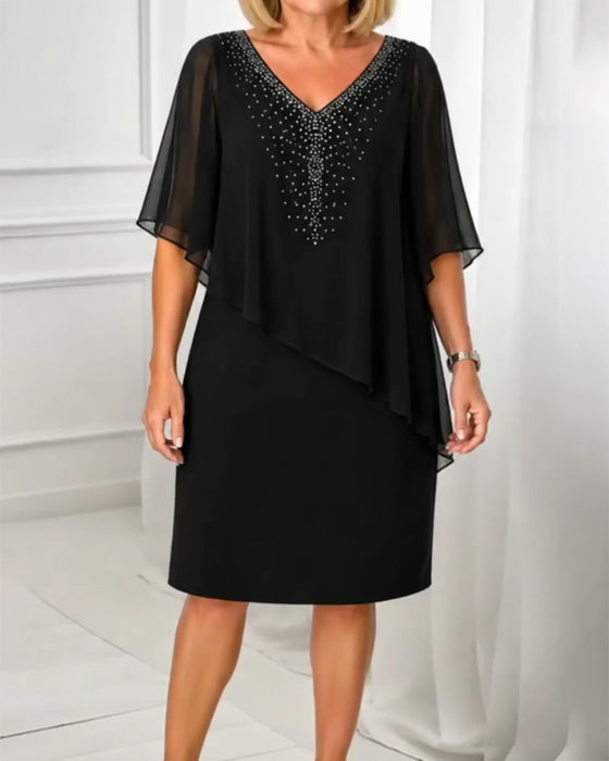 Kjole Afslappet V-Hals Rhinestone