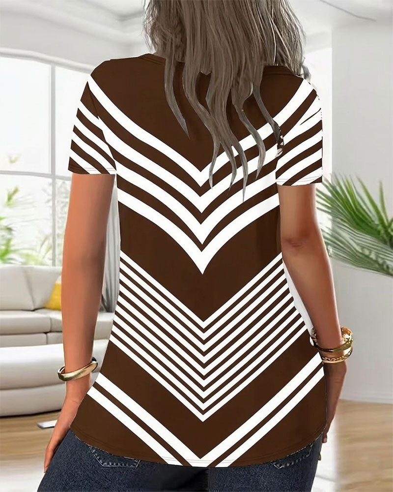 T-shirt Lynlås V-Udskæring Stribet