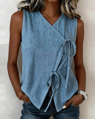 Bluse V-Hals Ærmeløs Kryds Vest