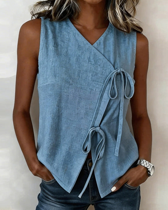Bluse V-Hals Ærmeløs Kryds Vest