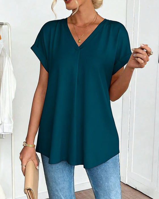 T-Shirt Kortærmet Ensfarvet Patchwork