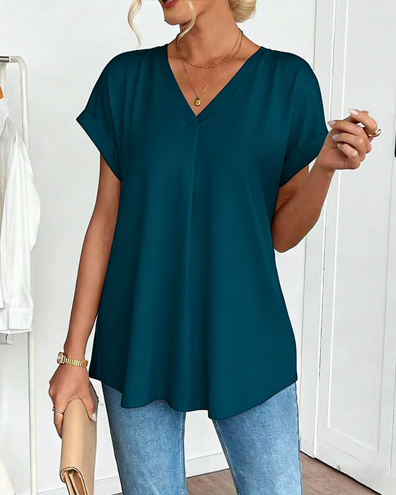 T-Shirt Kortærmet Ensfarvet Patchwork