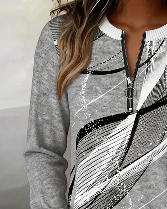 Sweatshirt Rund Hals Lynlås Linje Lang Ærme