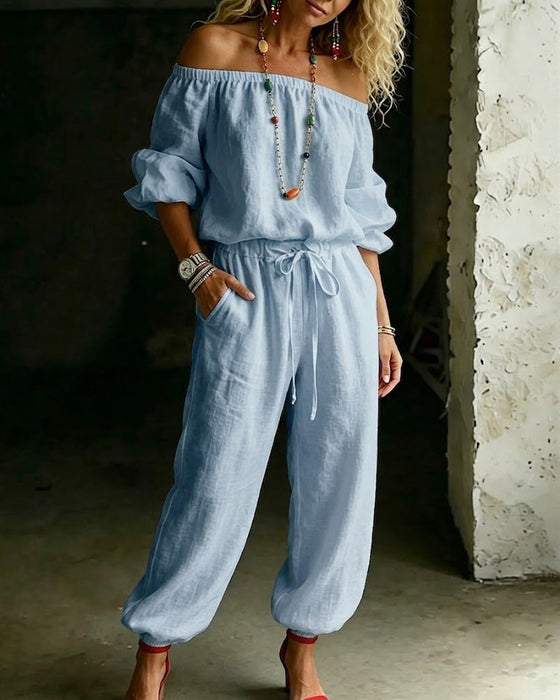 Jumpsuit Off-Shoulder Bind I Taljen Indsnævret Talje