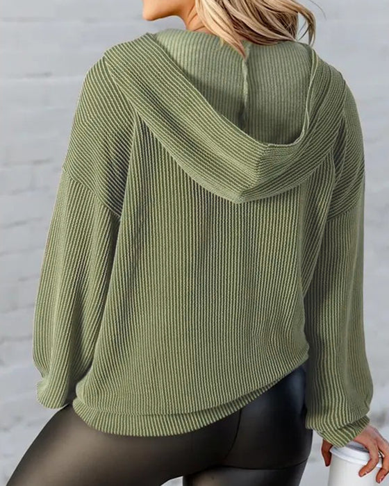 Sweatshirt Med Hætte Stribet Lomme Løs