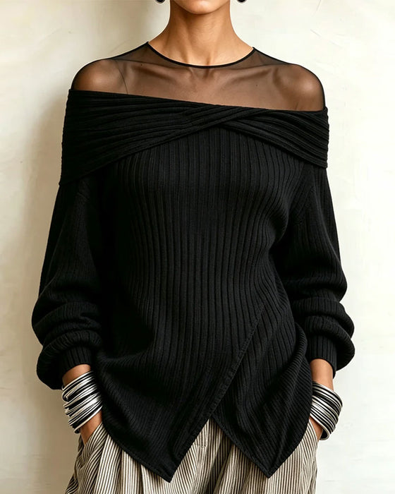 Pullover Off-Skulder Asymmetrisk Mesh