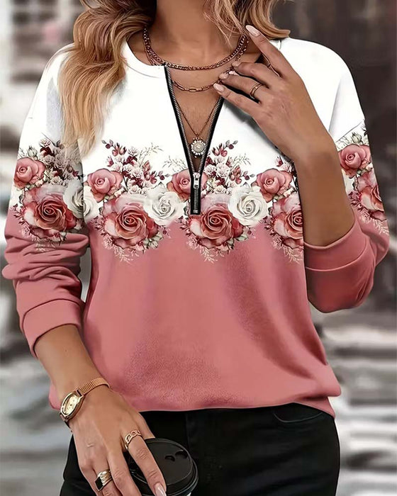 Sweatshirt Med Rund Halsudskæring Og Halv Lynlås