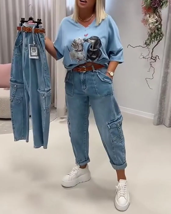 Jeans Høj Talje Cargo Stil