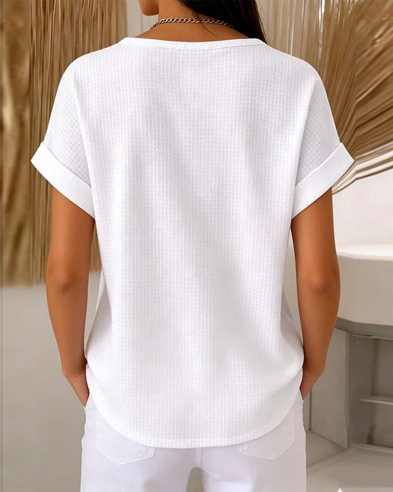 T-Shirt Rund Hals Knap Vaffel