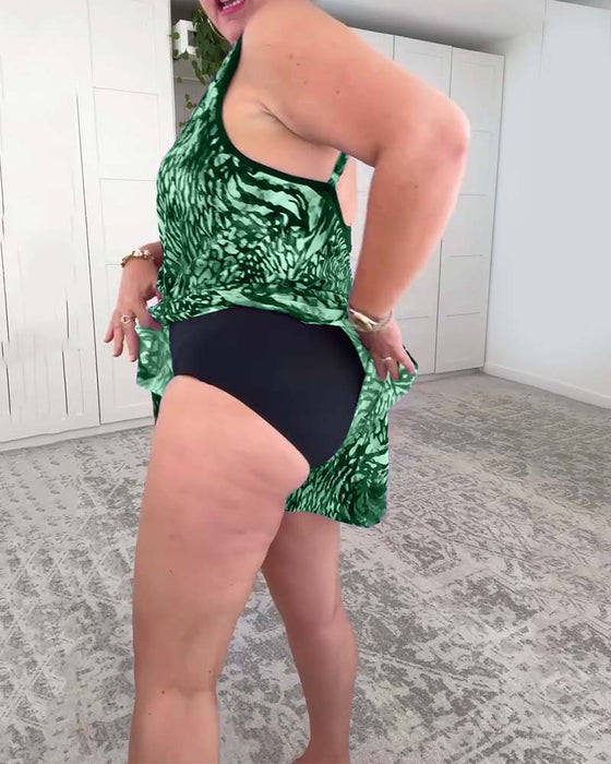 Badedragt V-hals Farverigt Tryk Én Del