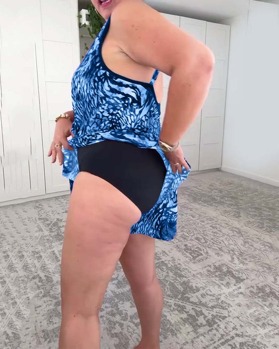 Badedragt V-hals Farverigt Tryk Én Del