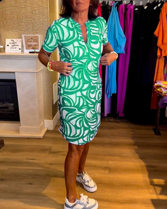 Casual kortærmet kjole med print