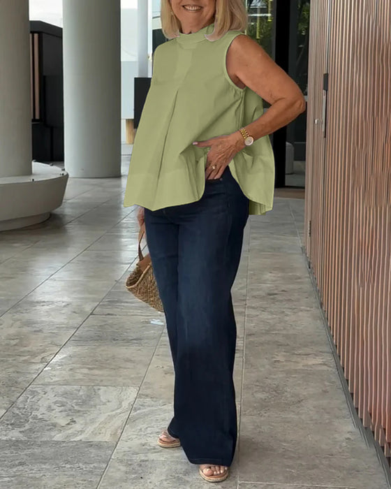 Bluse Ærmeløs Ensfarvet Simpel