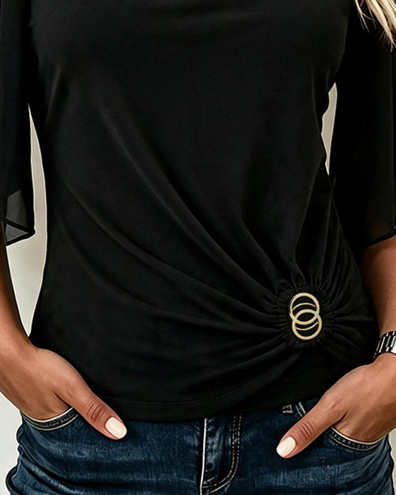 Bluse U-Hals Ensfarvet Casual