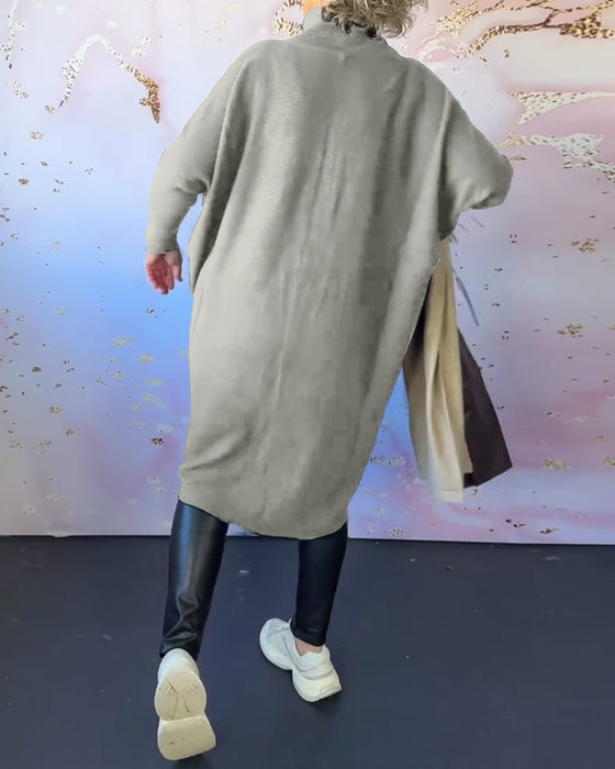 Afslappet ensfarvet langærmet pullover med høj krave