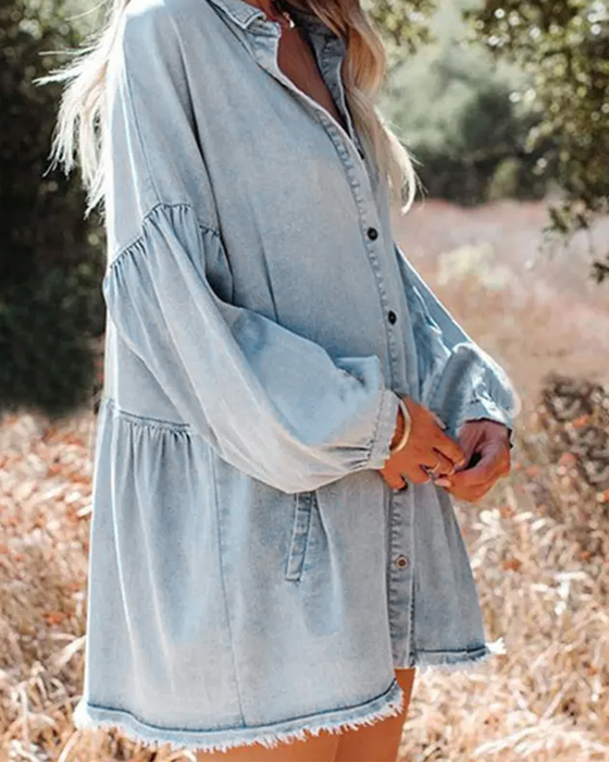 Bluse Bobble Ærme Knap Casual