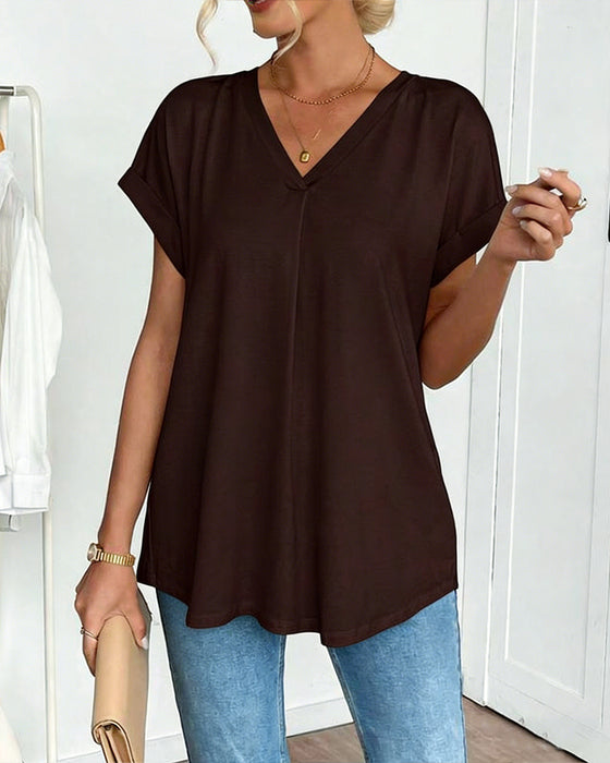 T-Shirt Kortærmet Ensfarvet Patchwork