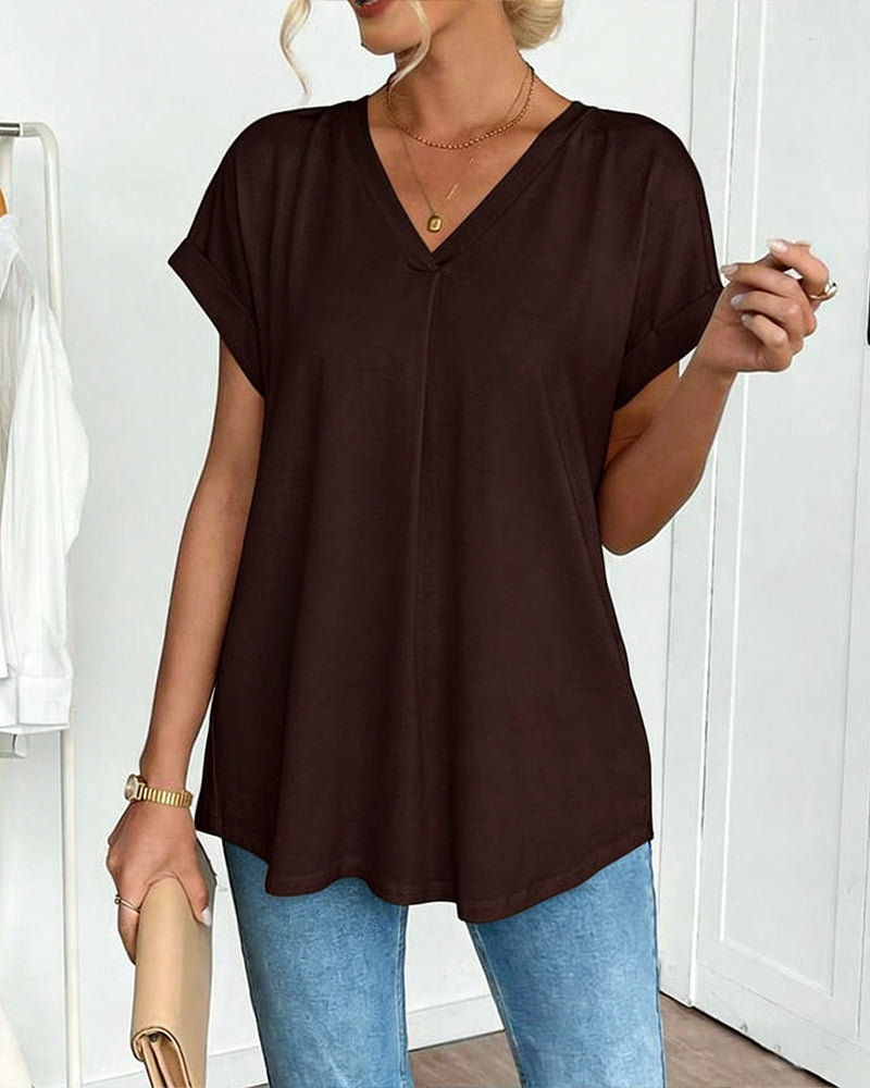 T-Shirt Kortærmet Ensfarvet Patchwork
