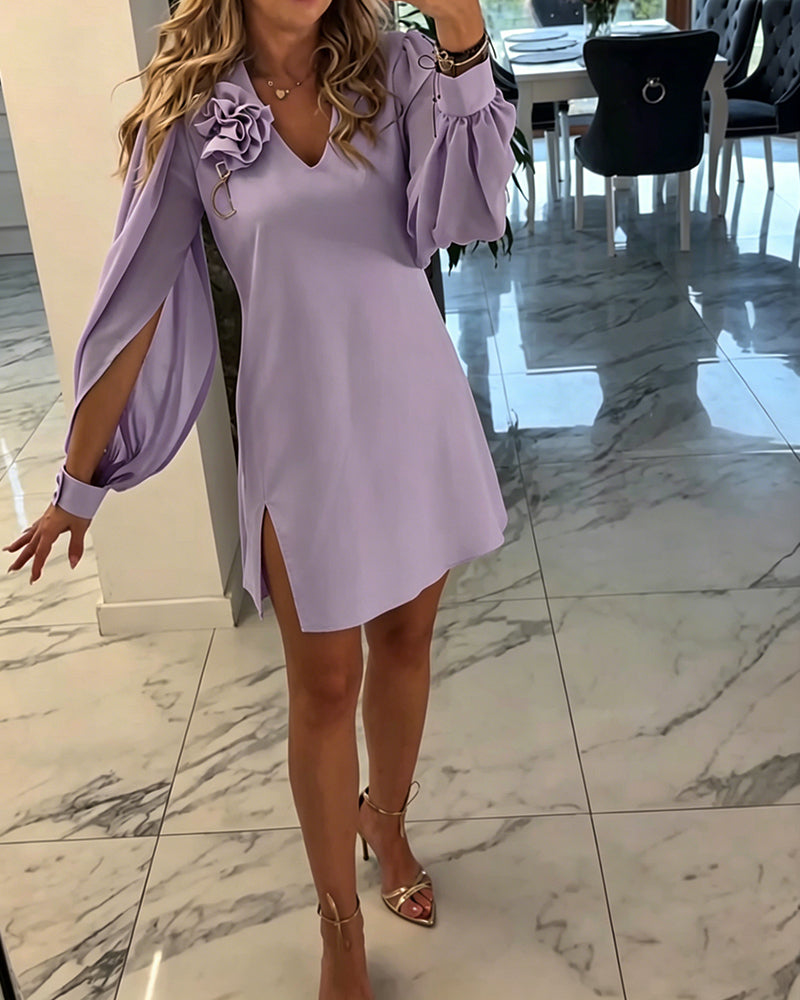 Kjole Tredimensionel Blomst V-hals Lygte Ærme