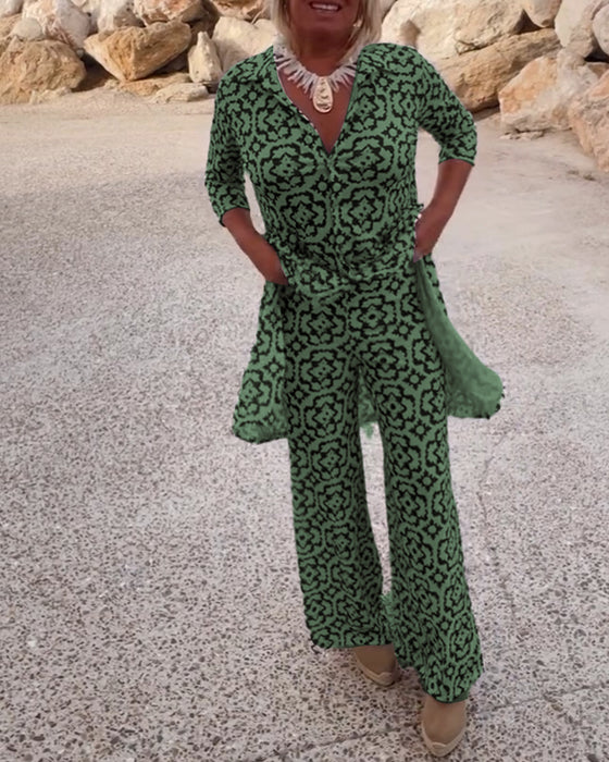 Mønstret to-delt sæt | Bluse og bukser