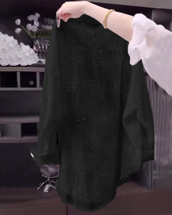 Skjorte Ensfarvet Broderet Drop Skulder