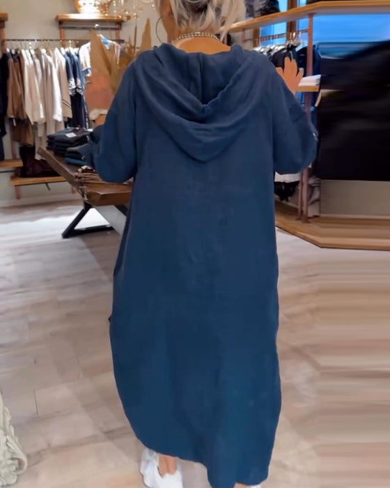 Kjole Med Hætte Langærmet Løs