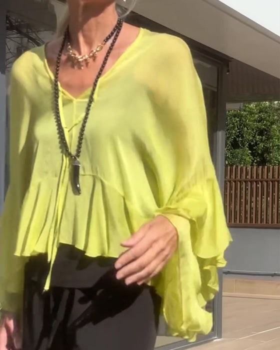 Bluse Ruffle Flagermusærme Flagermusærme